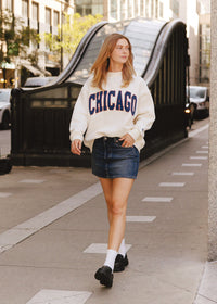 Chicago Collegiate Puff Mock Neck Sweatshirt - Ivory & Navy