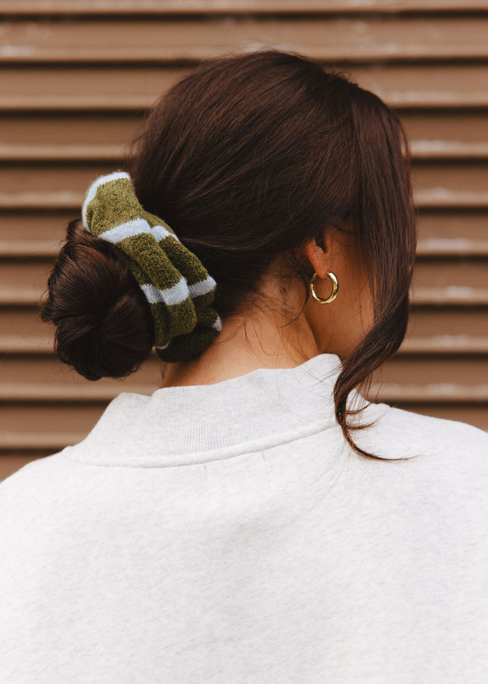 Knit Thin Stripe Scrunchie - Olive & Blue