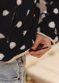 Alice Polka Dot Quarter Snap Fleece - Navy