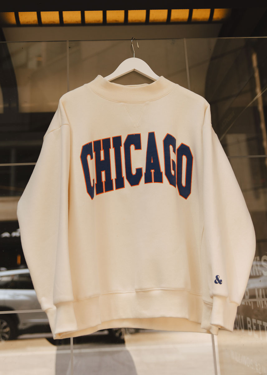 Chicago Collegiate Puff Mock Neck Sweatshirt - Ivory & Navy