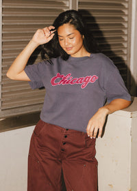 Chicago Script Unisex Tee - Washed Navy