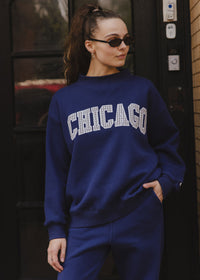 Chicago Collegiate Plaid Mock Neck Sweatshirt - Navy