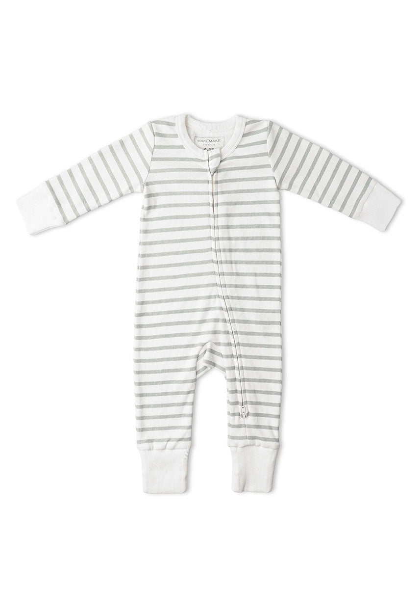 Organic 2-Way Zipper Romper - Fog Stripes