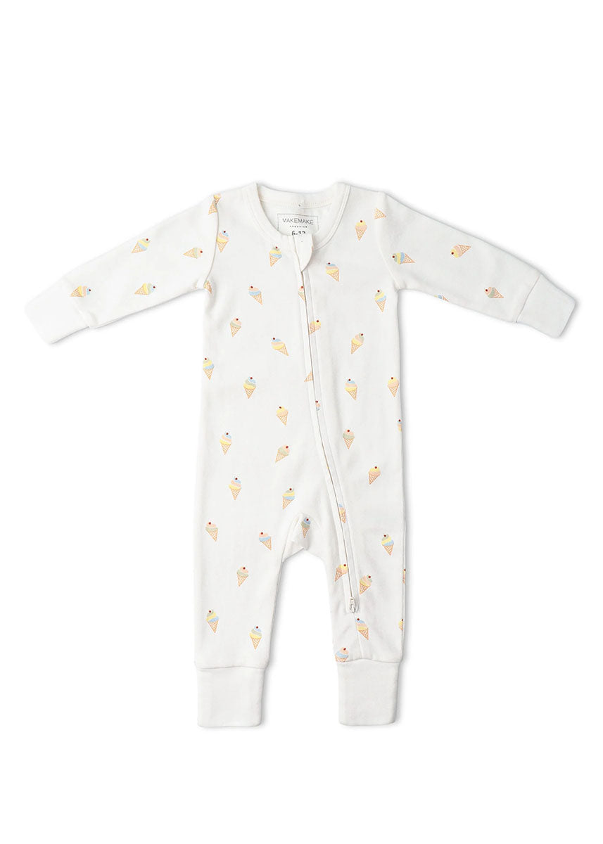 Organic 2-Way Zipper Romper - Ice Cream
