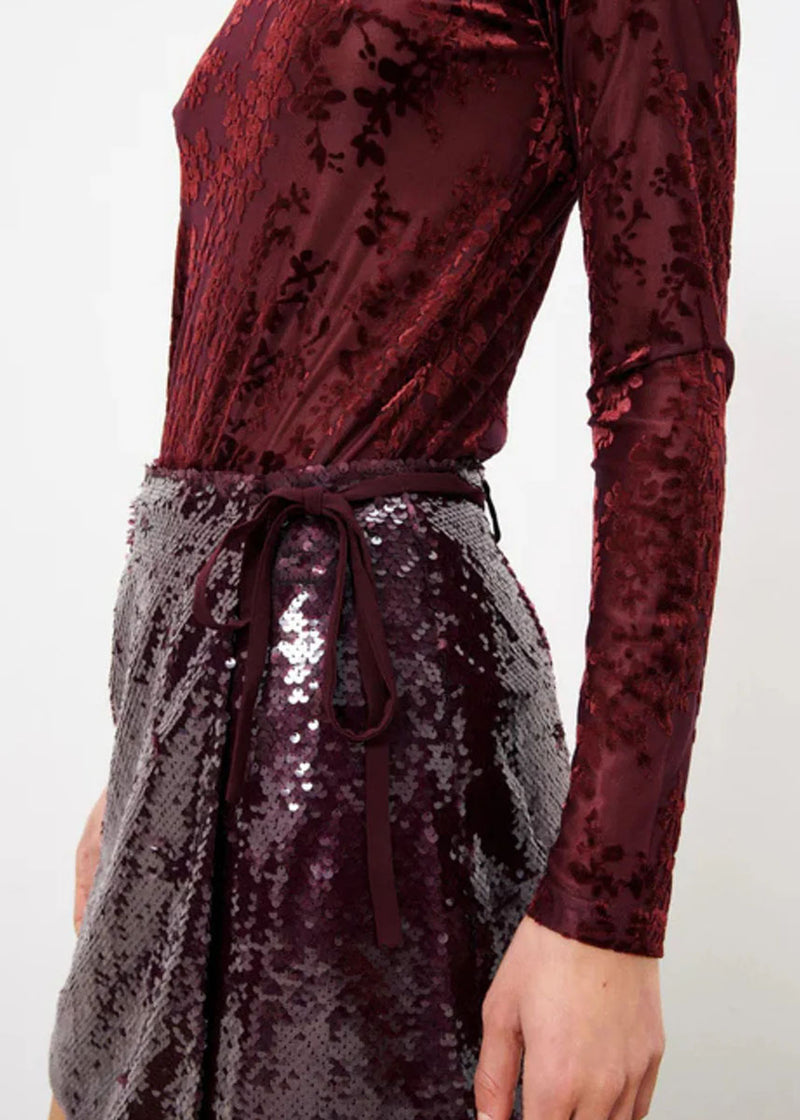 Angeline Sequin Skirt - Bordeaux