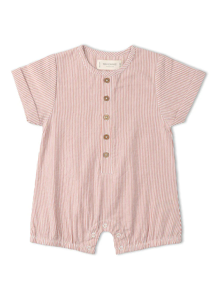 Organic Short Bubble Romper - Coral Stripes