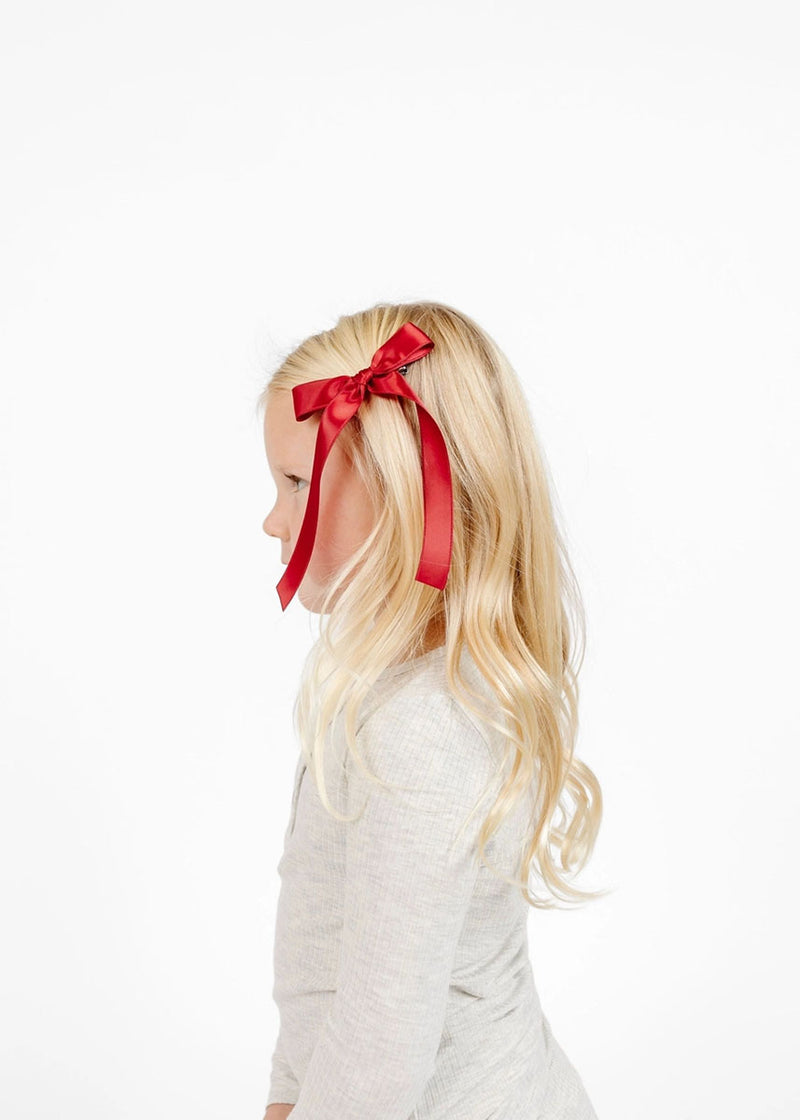 Small Satin Bow Sash Clip - Ruby