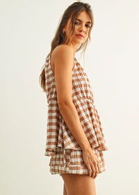 Nell Gingham Tank - Brown & White