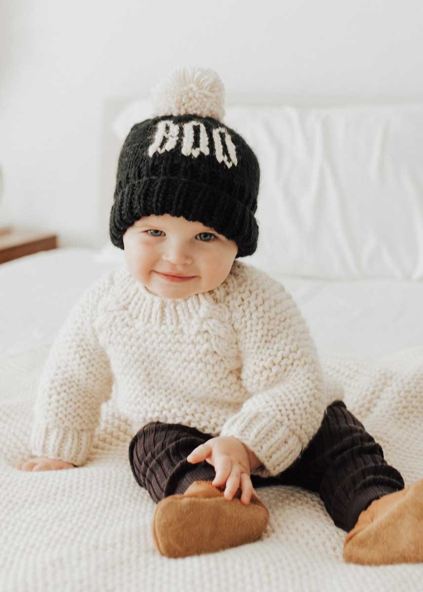 BOO Hand Knit Beanie Hat - Black