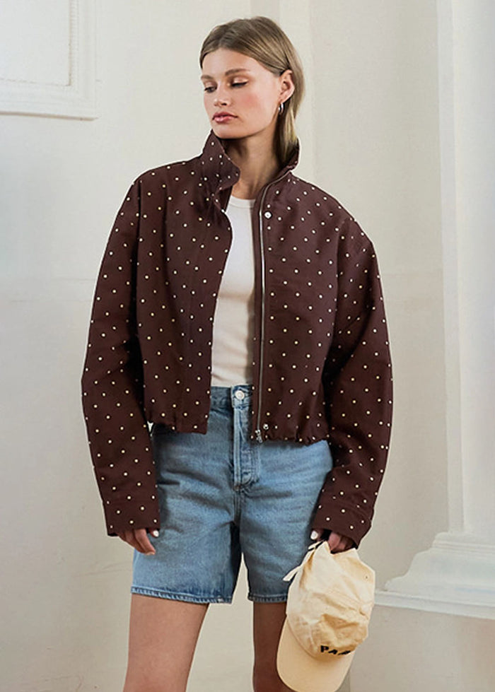 Domino Polka Dot Pullover Jacket - Brown