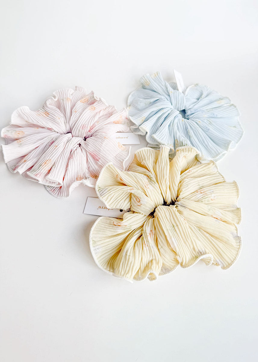 Pleated Floral Mega Scrunchie - Yellow