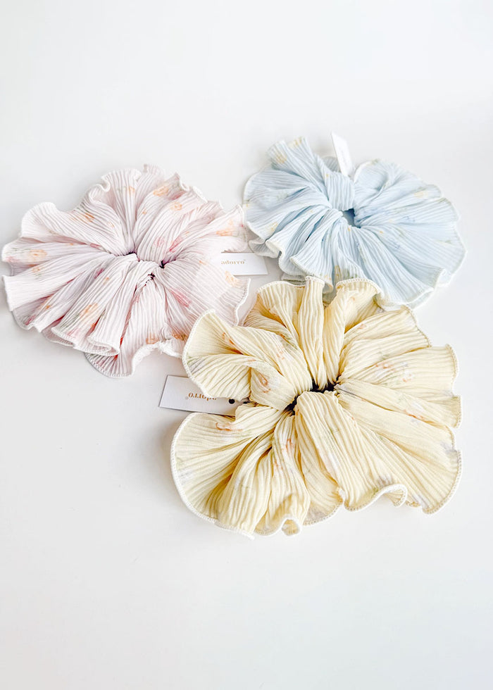 Pleated Floral Mega Scrunchie - Yellow