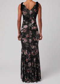 Coraline Velvet Tie-Shoulder Maxi Dress - Black Floral