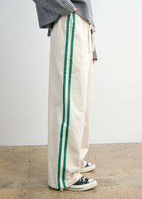 Eagan Striped Drawstring Track Pants - Ivory & Green