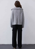 Mary-Ann Front Zip Chunky Cable Knit - Heather Grey