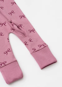 One Piece Zipper Jammies - Pink Ribbons