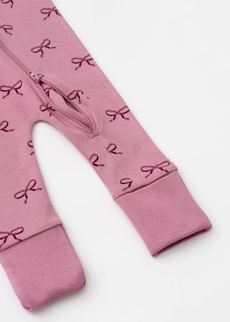 One Piece Zipper Jammies - Pink Ribbons
