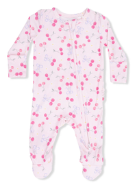 2-Way Ruffle Zipper Footie - Sweet Bow Cherries