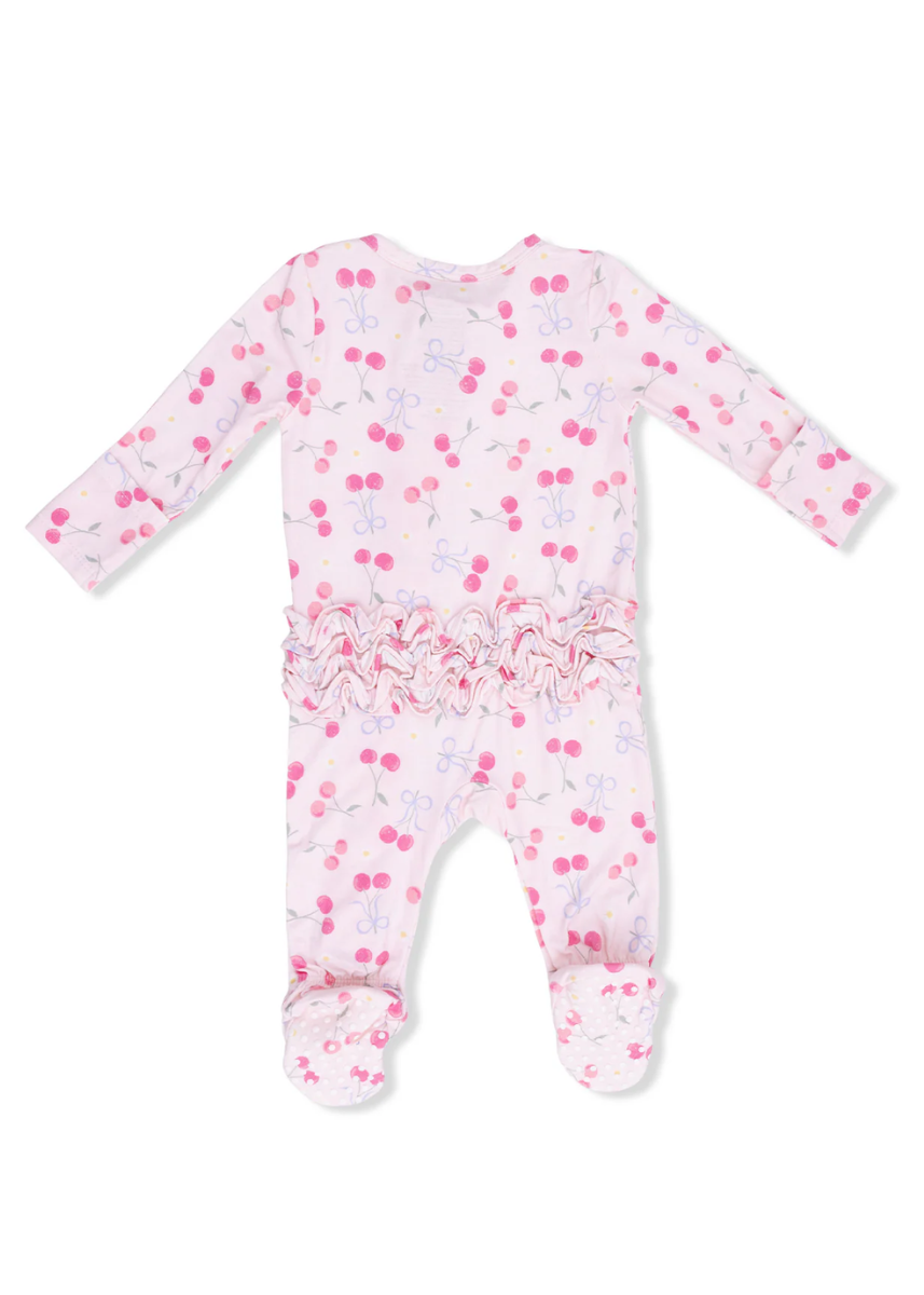 2-Way Ruffle Zipper Footie - Sweet Bow Cherries