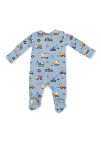 2-Way Zipper Footie - Crayon Construction Blue