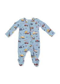 2-Way Zipper Footie - Crayon Construction Blue