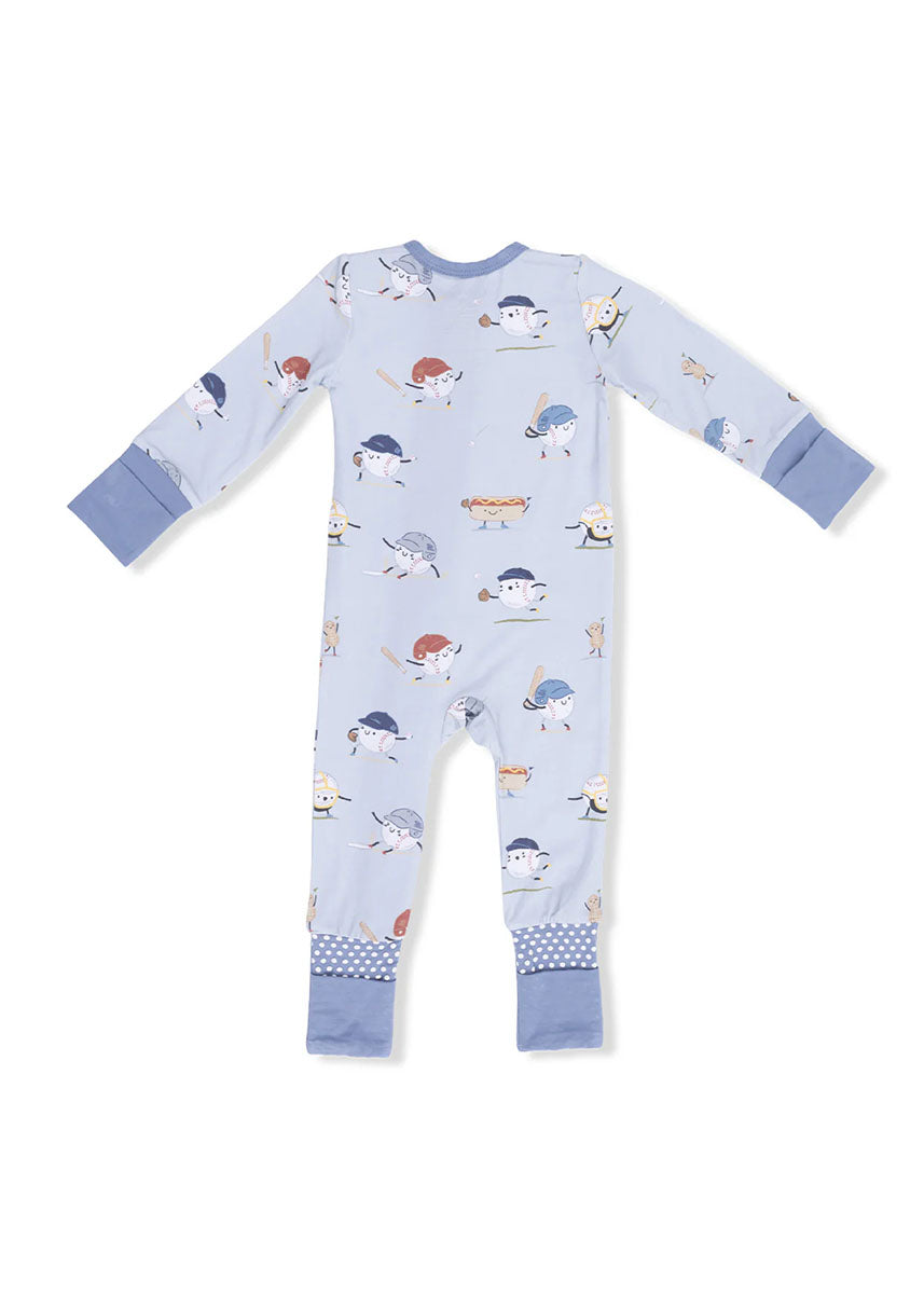 2-Way Zipper Fold-Over Footie - Baseballs Playing Baseball