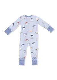 2-Way Zipper Fold-Over Footie - Baseballs Playing Baseball