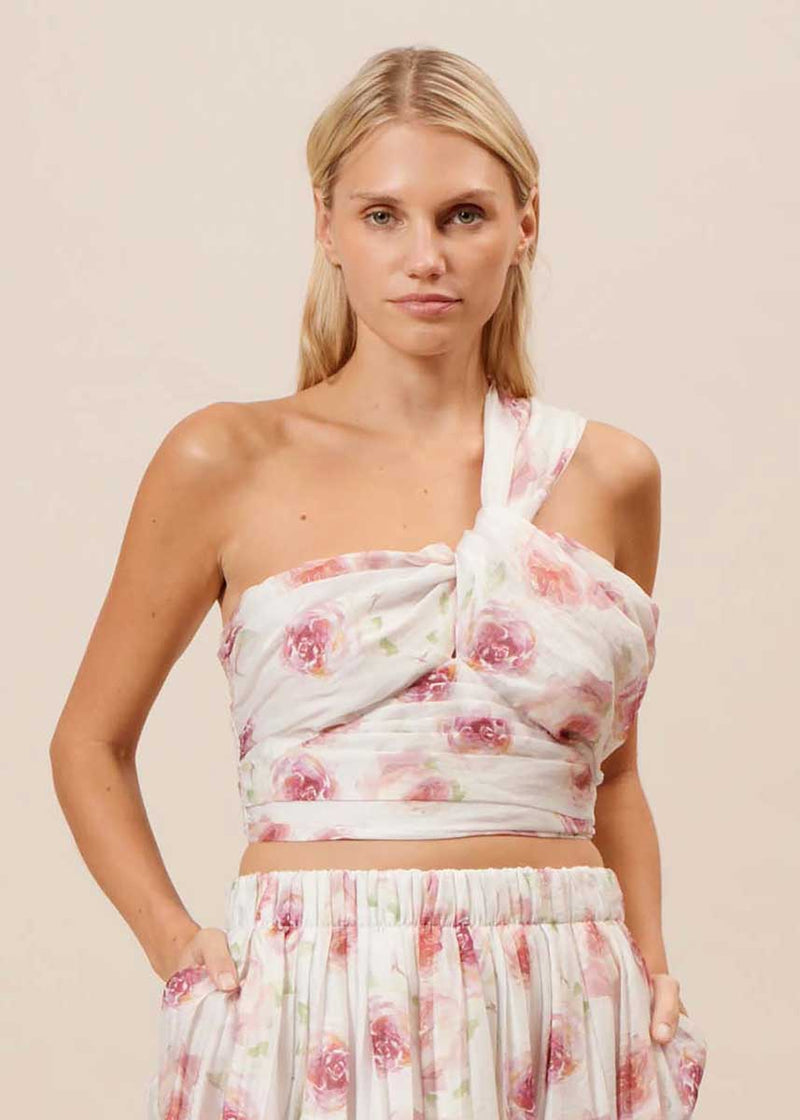 Sophia One Shoulder Top - White Pink