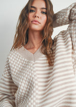 Frenchy Checker Sweater - Ivory & Taupe