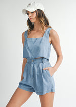 Daisy Denim Crop Top & Shorts Set