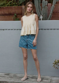 Petunia Pleated Flare Peplum Top - Light Yellow