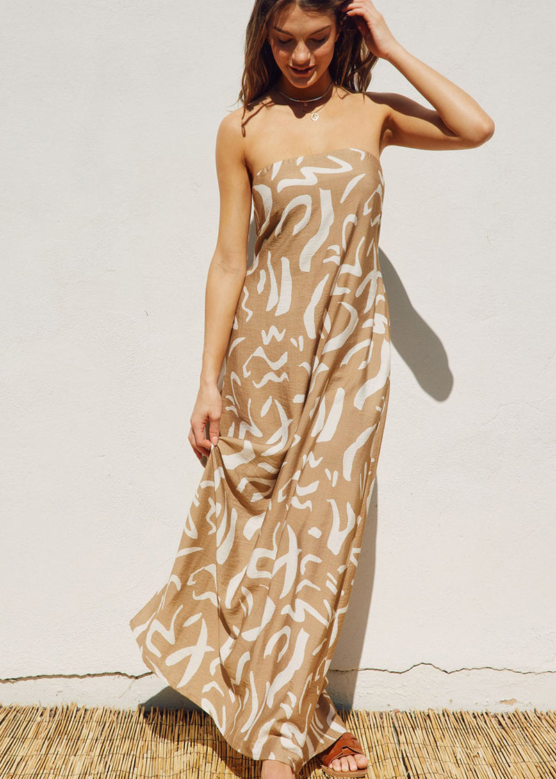 Modern Possibilities Strapless Maxi - Camel & Off White