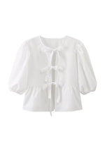 Lina Puff Sleeve Bow Top - White