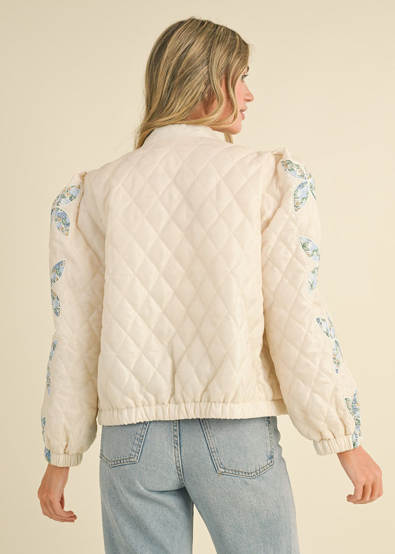 Lucienne Quilted Floral Patchwork Jacket - Vanilla Cream