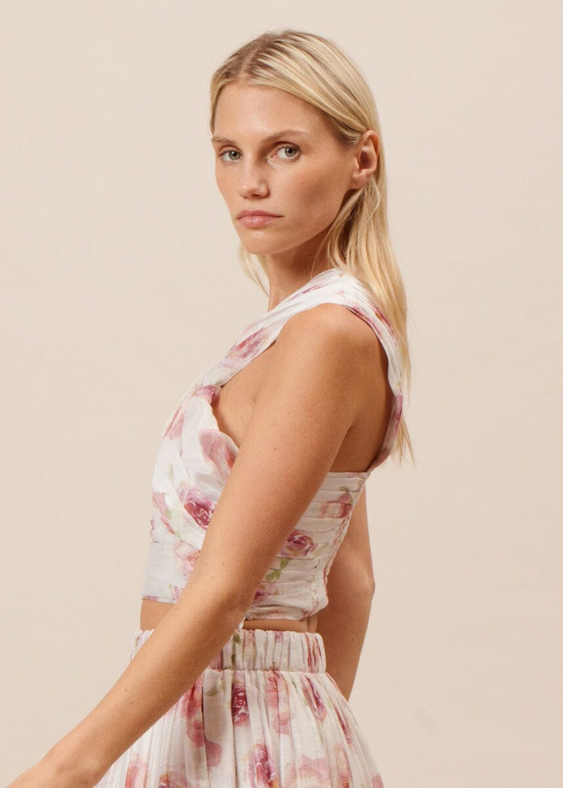 Sophia One Shoulder Top - White Pink