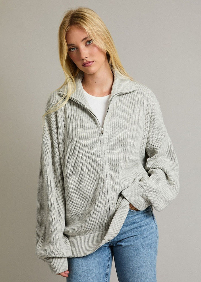 Deloris Zip Cardigan - Heather Grey