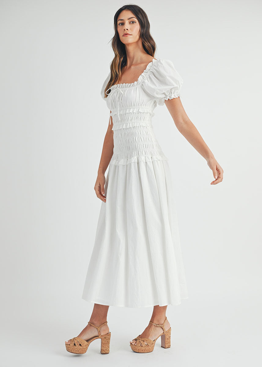 Emmaleigh Smocked Tiered Midi - Off White