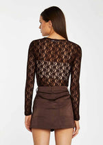 Brighid Long Sleeve Lace Bodysuit - Brown