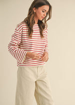 Bess Striped Long Sleeve Knit Top - White & Red