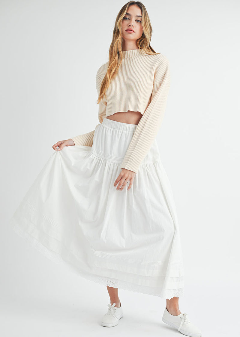 Eloise Eyelet Trimmed Midi Skirt - Off White