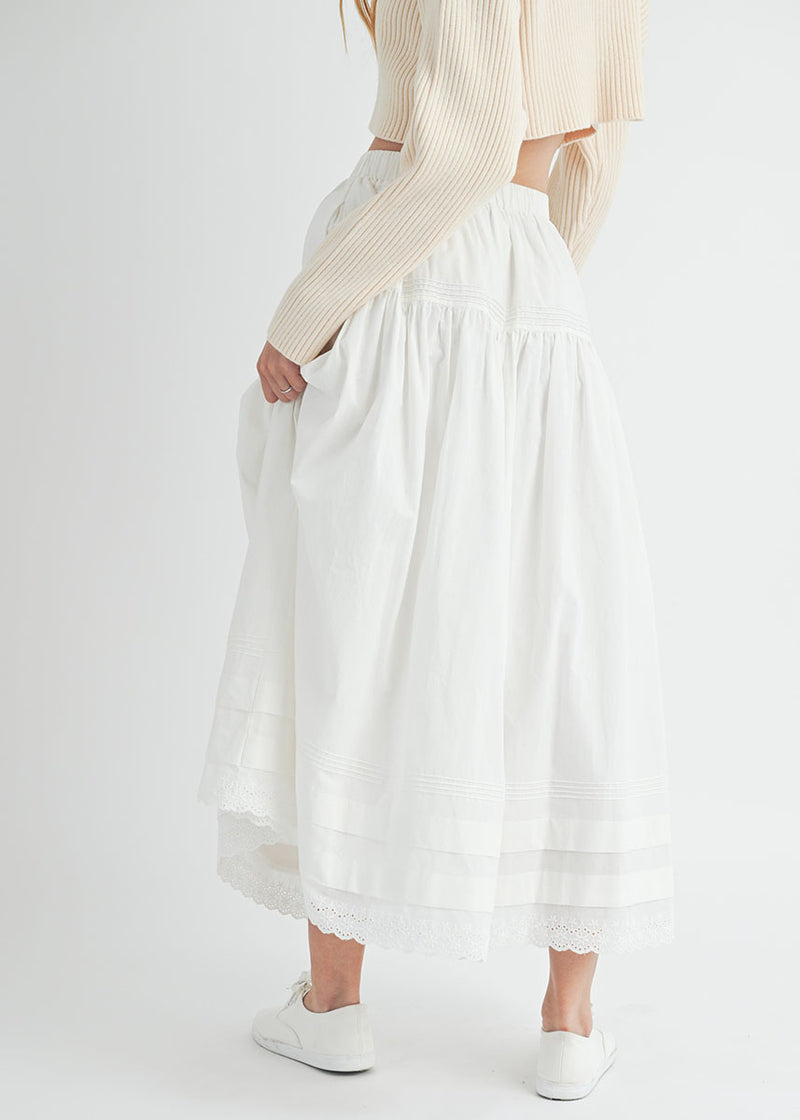 Eloise Eyelet Trimmed Midi Skirt - Off White