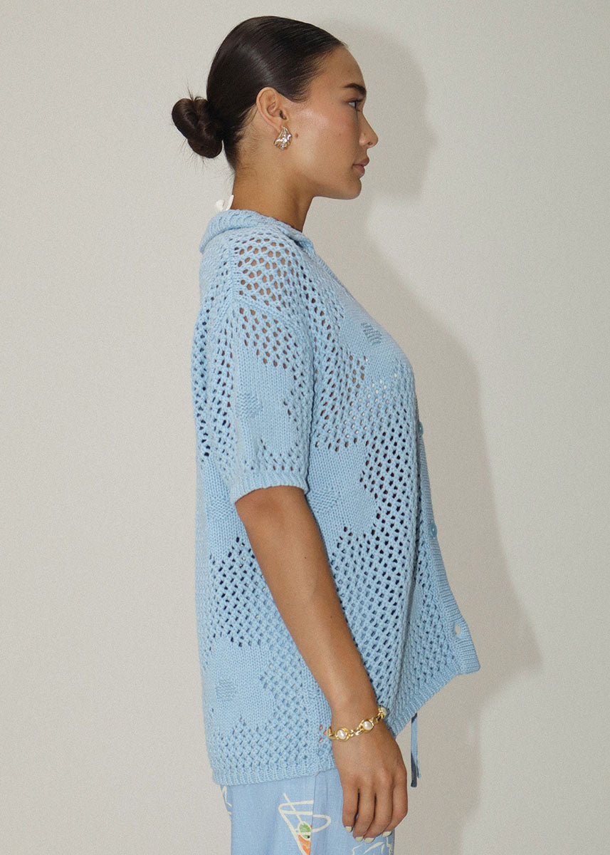 Clare Knit Button-Up - Baby Blue