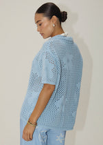 Clare Knit Button-Up - Baby Blue