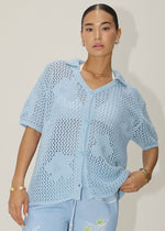 Clare Knit Button-Up - Baby Blue