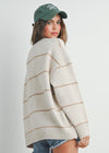 Carlyle Striped Drop-Shoulder Sweater - Taupe Multi