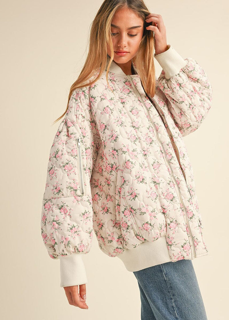 Ava Floral Quilted Bomber Jacket - Off White