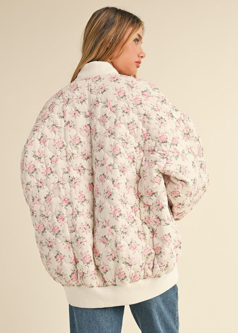 Ava Floral Quilted Bomber Jacket - Off White