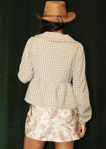 Penny Plaid Tie-Front Top - Beige