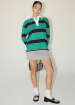 Kyle Stripe Knit Polo Top - Green