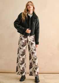 Zoie Sherpa Lined Biker Jacket - Black/Black